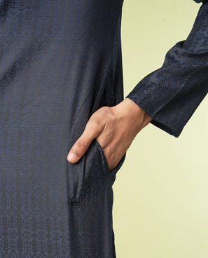 Diwas Men Dark Blue Art Silk Kurta Pajama Set