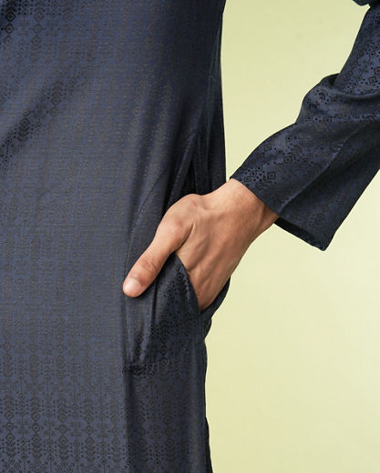 Diwas Men Dark Blue Art Silk Kurta Pajama Set