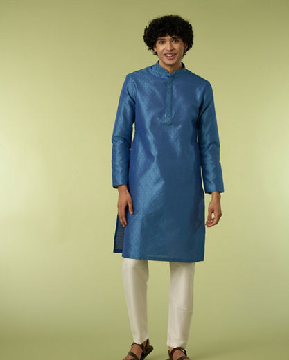 Diwas Men Mid Blue Delight Kurta Pajama