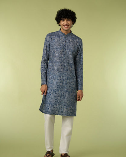 Diwas Men Dark Blue Engaging Elegance Kurta Pajama