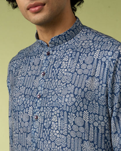 Diwas Men Dark Blue Engaging Elegance Kurta Pajama