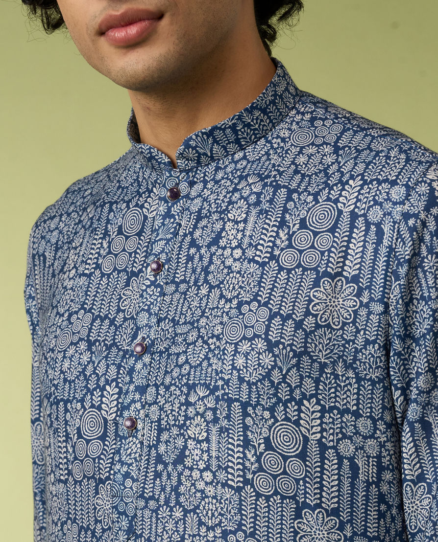 Diwas Men Dark Blue Engaging Elegance Kurta Pajama
