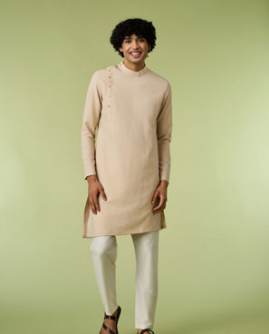 Diwas Men Beige Self-Textured Kurta