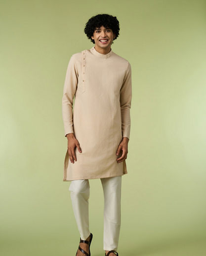 Diwas Men Beige Self-Textured Kurta