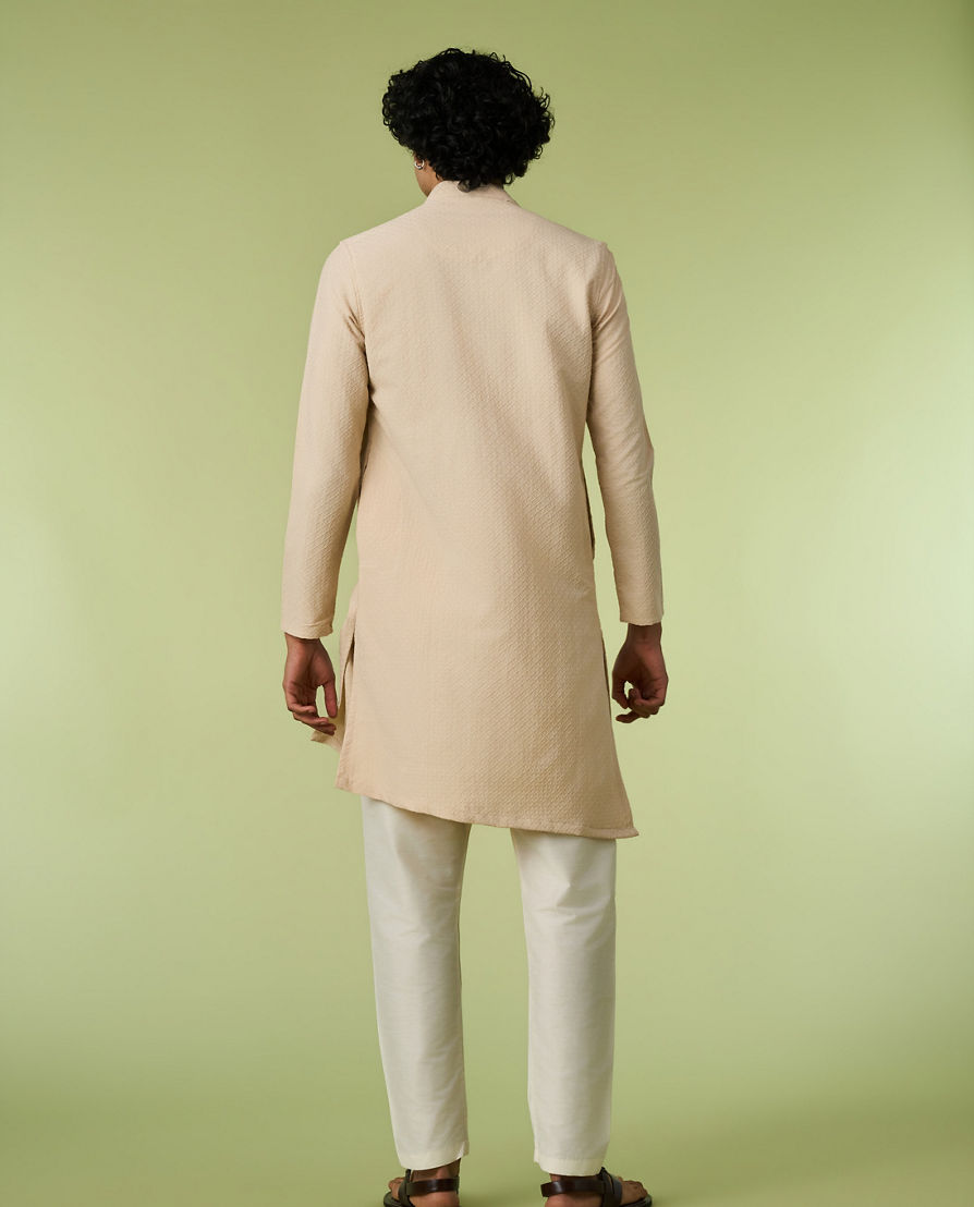 Diwas Men Beige Self-Textured Kurta