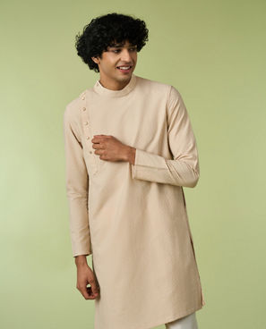 Diwas Men Beige Self-Textured Kurta