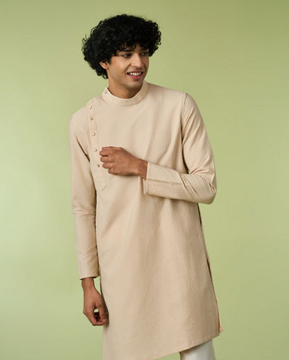 Diwas Men Beige Self-Textured Kurta