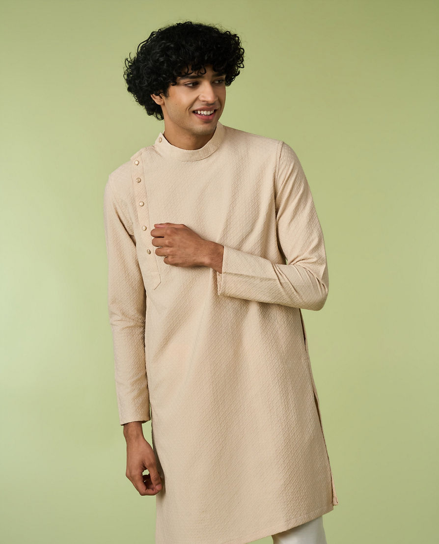 Diwas Men Beige Self-Textured Kurta