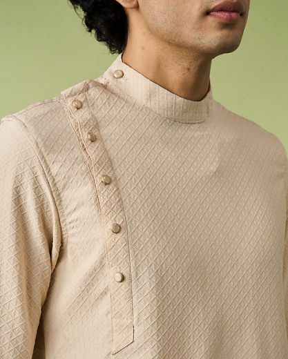 Diwas Men Beige Self-Textured Kurta
