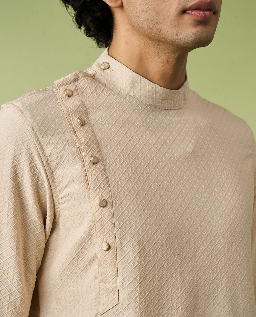 Diwas Men Beige Self-Textured Kurta