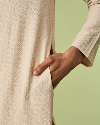 Diwas Men Beige Self-Textured Kurta