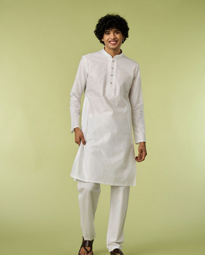 Diwas Men White Cotton Festival Kurta Pajama
