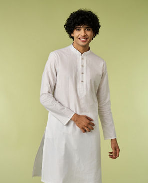 Diwas Men White Cotton Festival Kurta Pajama