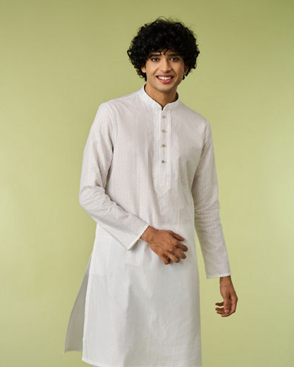 Diwas Men White Cotton Festival Kurta Pajama