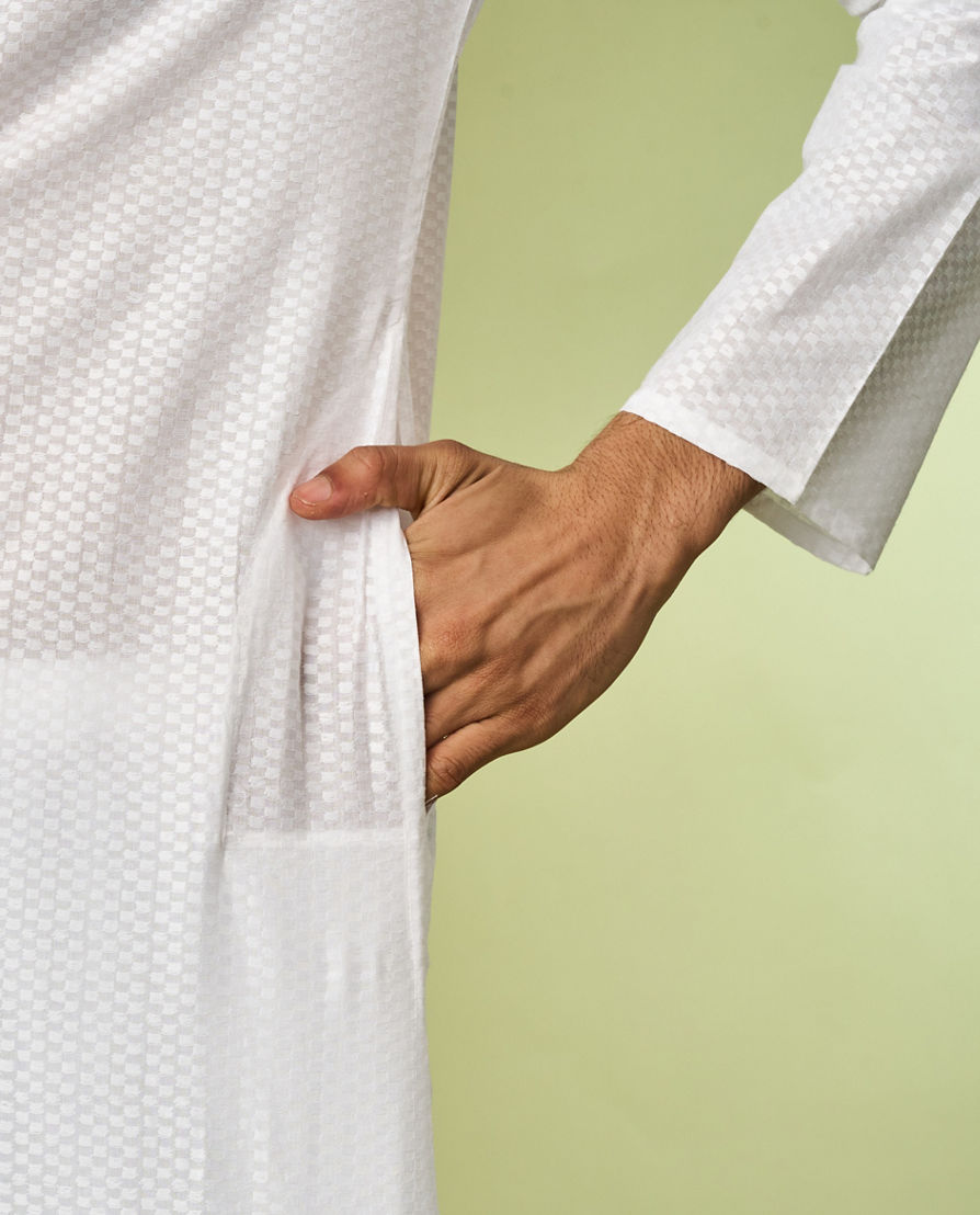 Diwas Men White Cotton Festival Kurta Pajama