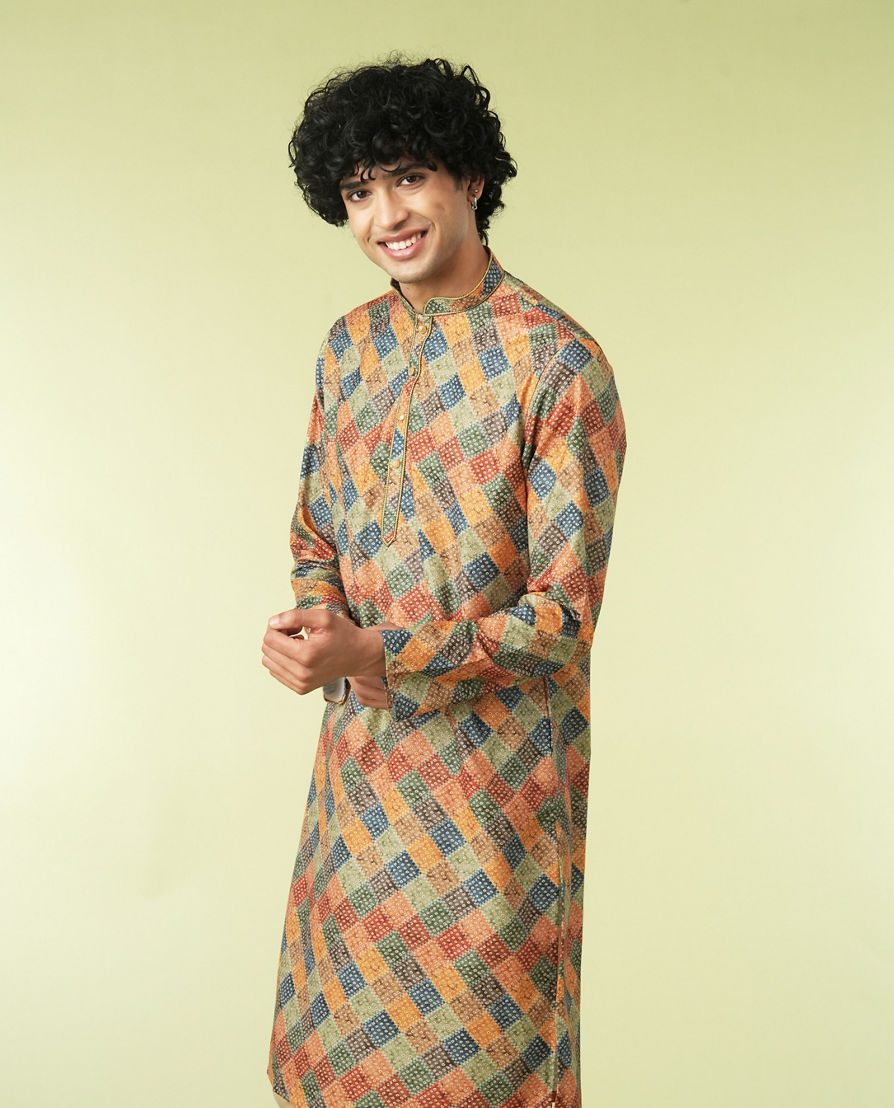 Diwas Men Printed Mustard Kurta Pajama