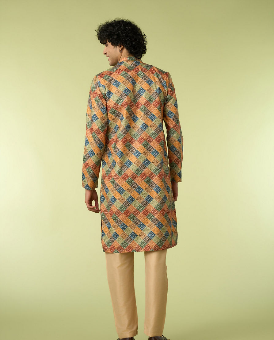 Diwas Men Printed Mustard Kurta Pajama
