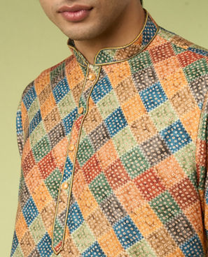 Diwas Men Printed Mustard Kurta Pajama
