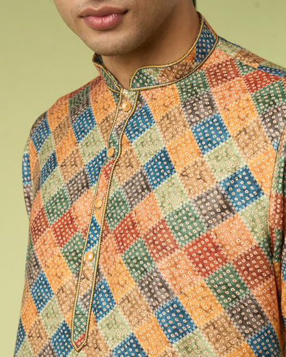 Diwas Men Printed Mustard Kurta Pajama