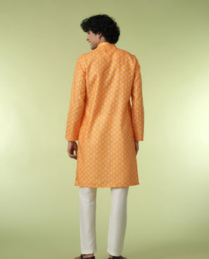 Diwas Men Golden Mustard Sparkle Kurta Pajama