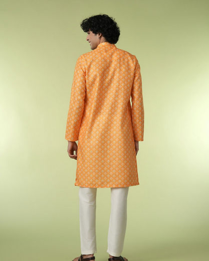 Diwas Men Golden Mustard Sparkle Kurta Pajama