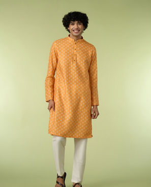Diwas Men Golden Mustard Sparkle Kurta Pajama