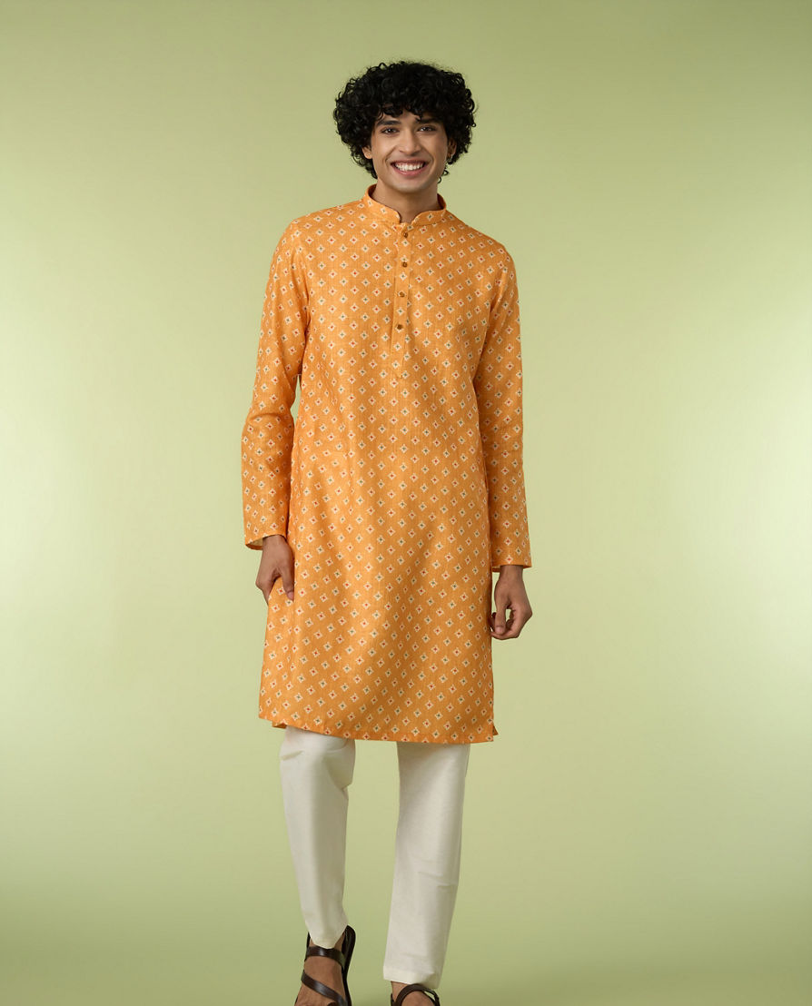 Diwas Men Golden Mustard Sparkle Kurta Pajama