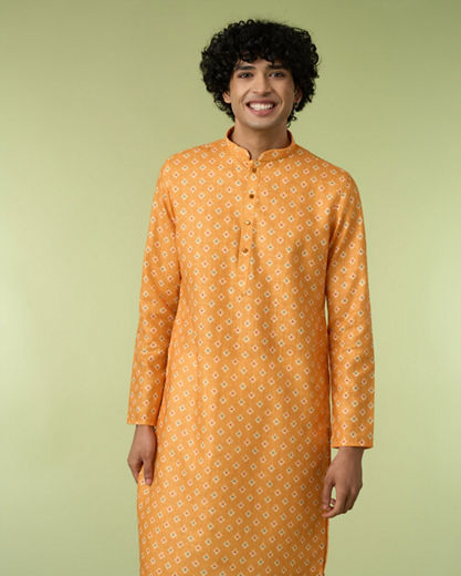 Diwas Men Golden Mustard Sparkle Kurta Pajama