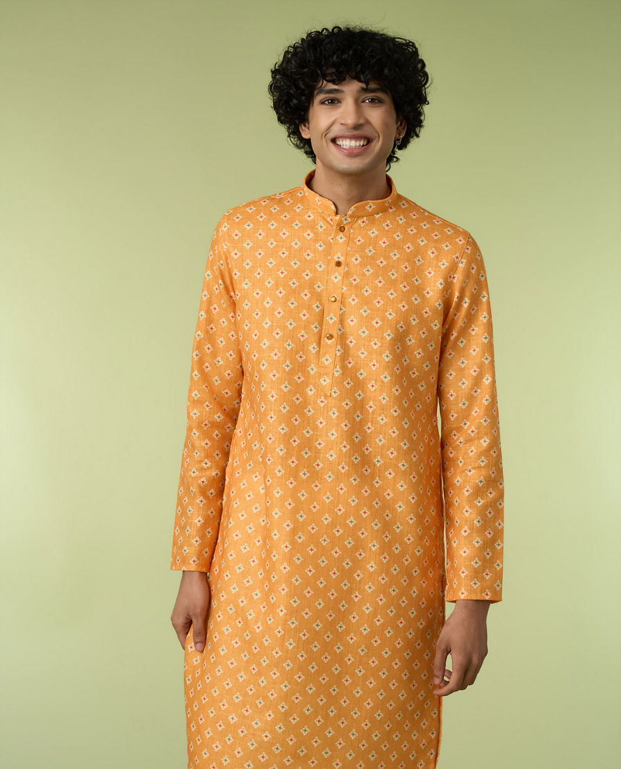 Diwas Men Golden Mustard Sparkle Kurta Pajama
