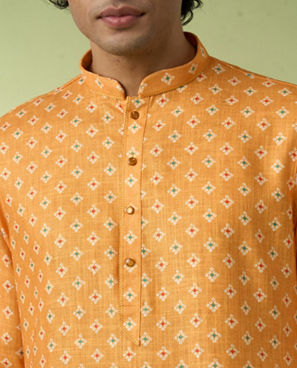 Diwas Men Golden Mustard Sparkle Kurta Pajama