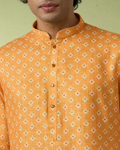 Diwas Men Golden Mustard Sparkle Kurta Pajama