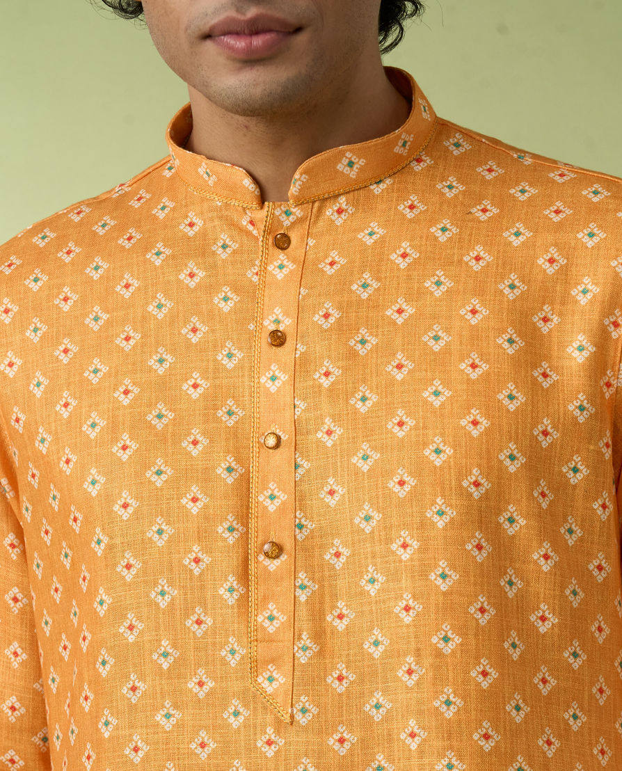 Diwas Men Golden Mustard Sparkle Kurta Pajama