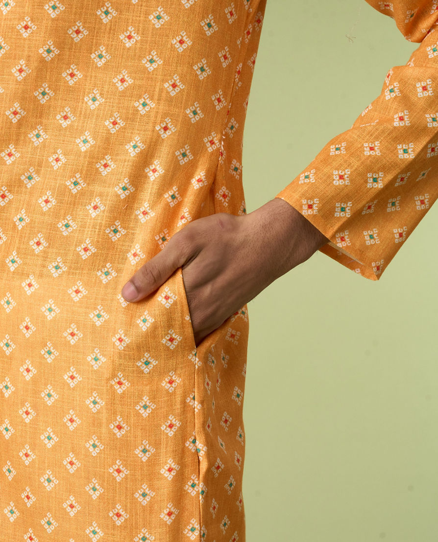Diwas Men Golden Mustard Sparkle Kurta Pajama
