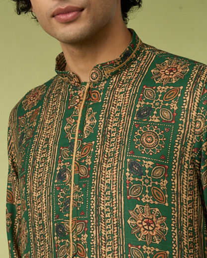 Diwas Men Dark Green Printed Kurta Pajama Set