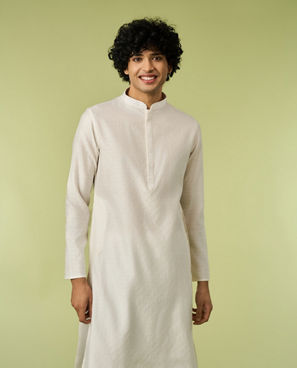 Diwas Men Cream Blended Viscose Kurta Pajama with Embroidery