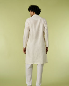 Diwas Men Cream Blended Viscose Kurta Pajama with Embroidery