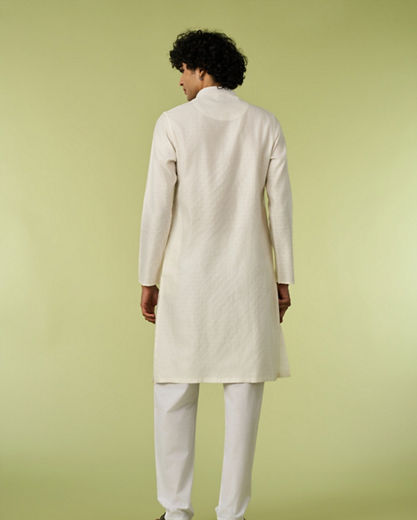 Diwas Men Cream Blended Viscose Kurta Pajama with Embroidery