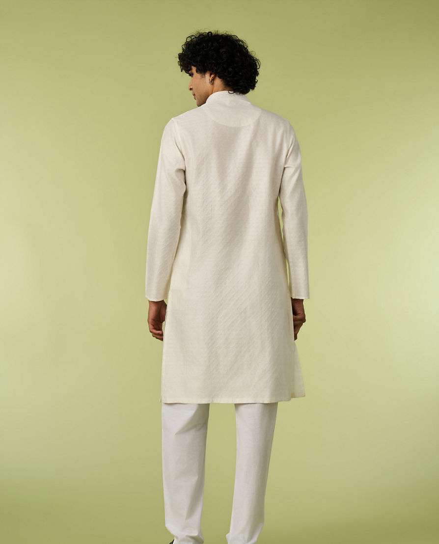 Diwas Men Cream Blended Viscose Kurta Pajama with Embroidery