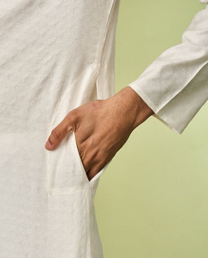 Diwas Men Cream Blended Viscose Kurta Pajama with Embroidery