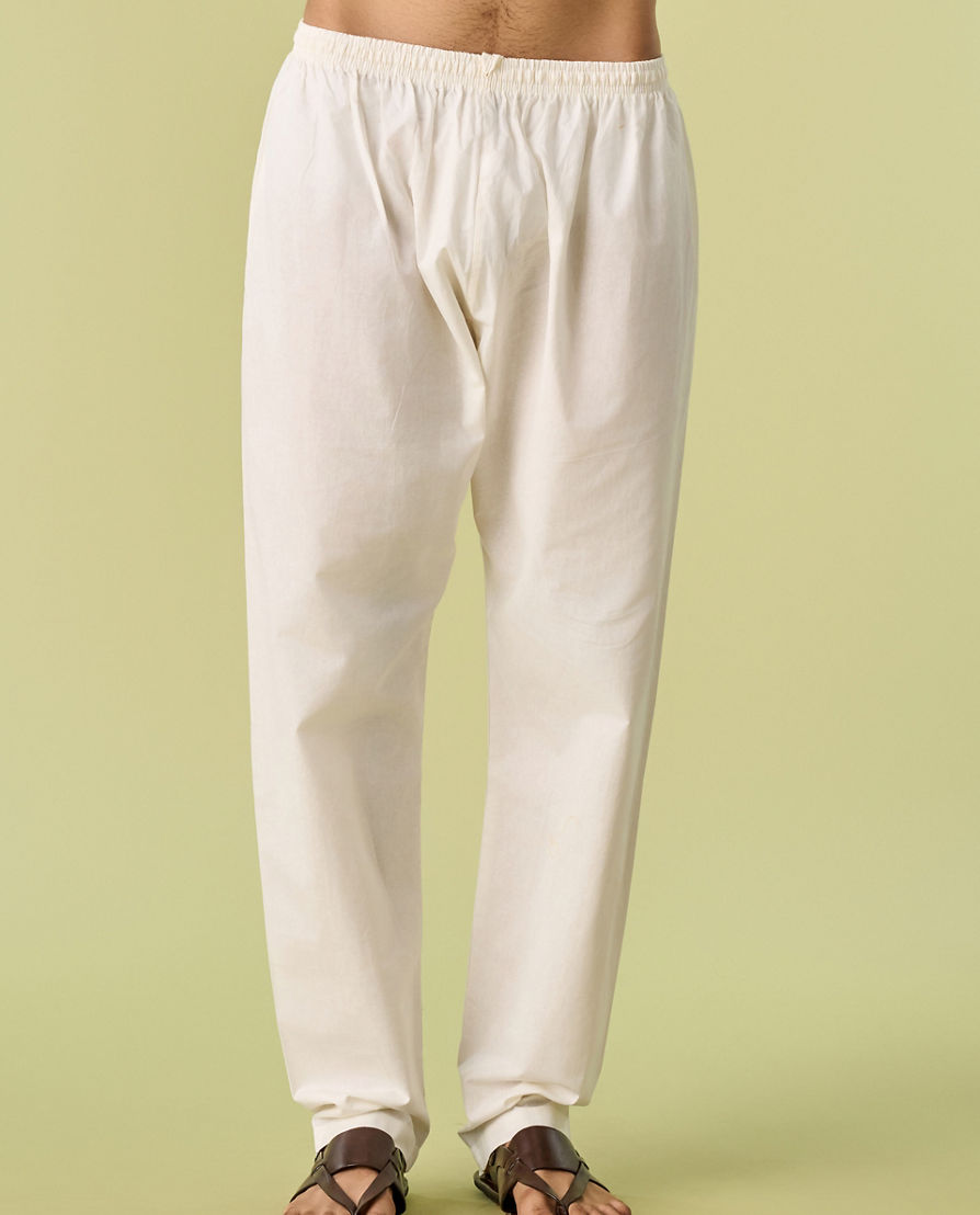 Diwas Men Cream Blended Viscose Kurta Pajama with Embroidery