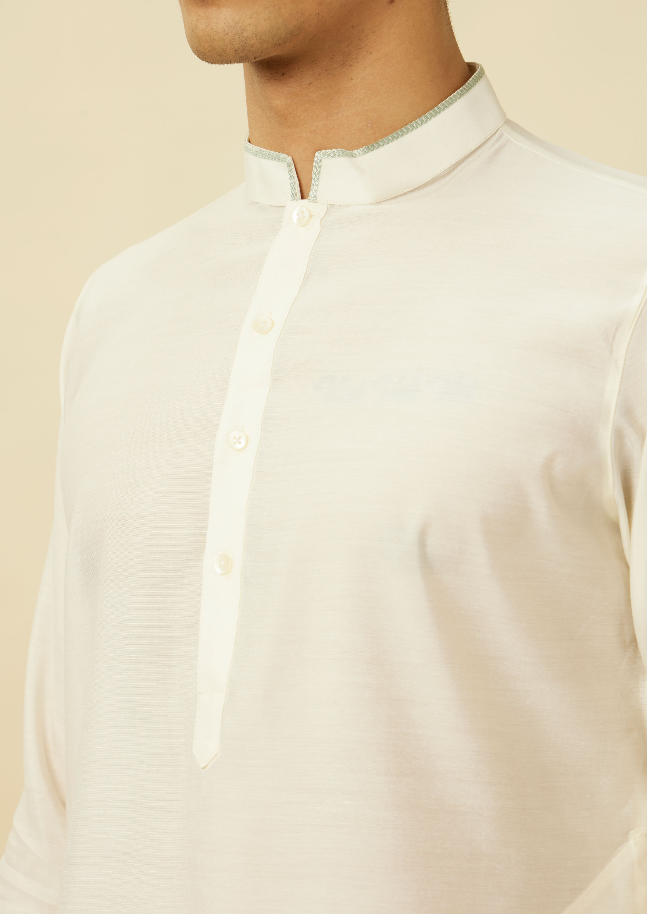 Twamev Men Ivory White Embroidered Kurta Jacket Set