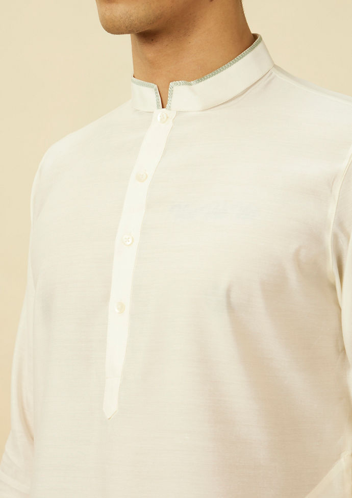 Twamev Men Ivory White Embroidered Kurta Jacket Set