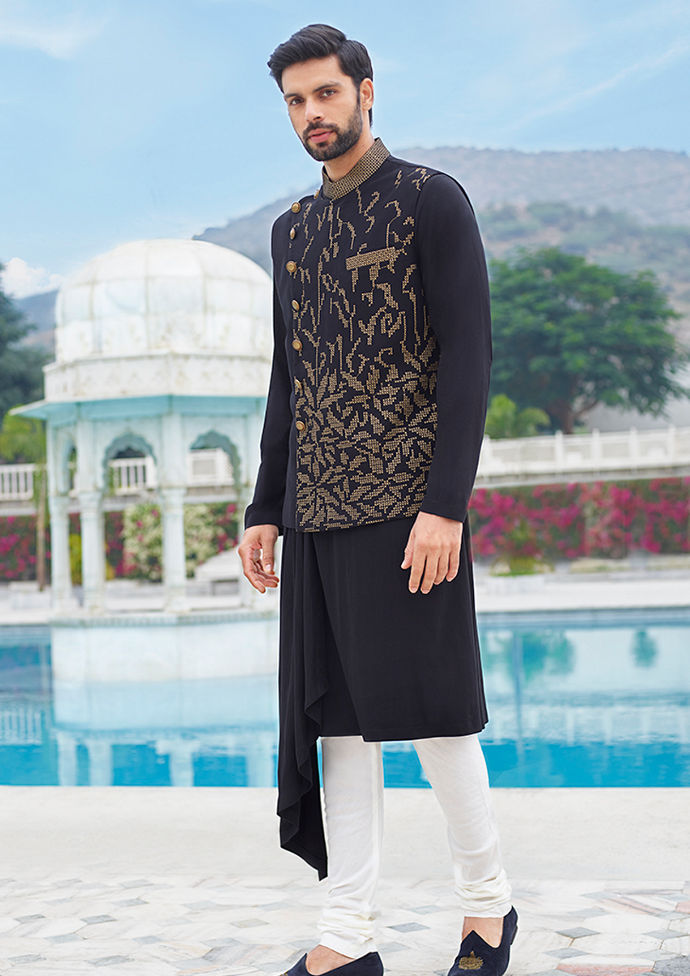 Twamev Men Decadent Black Kurta Jacket Set