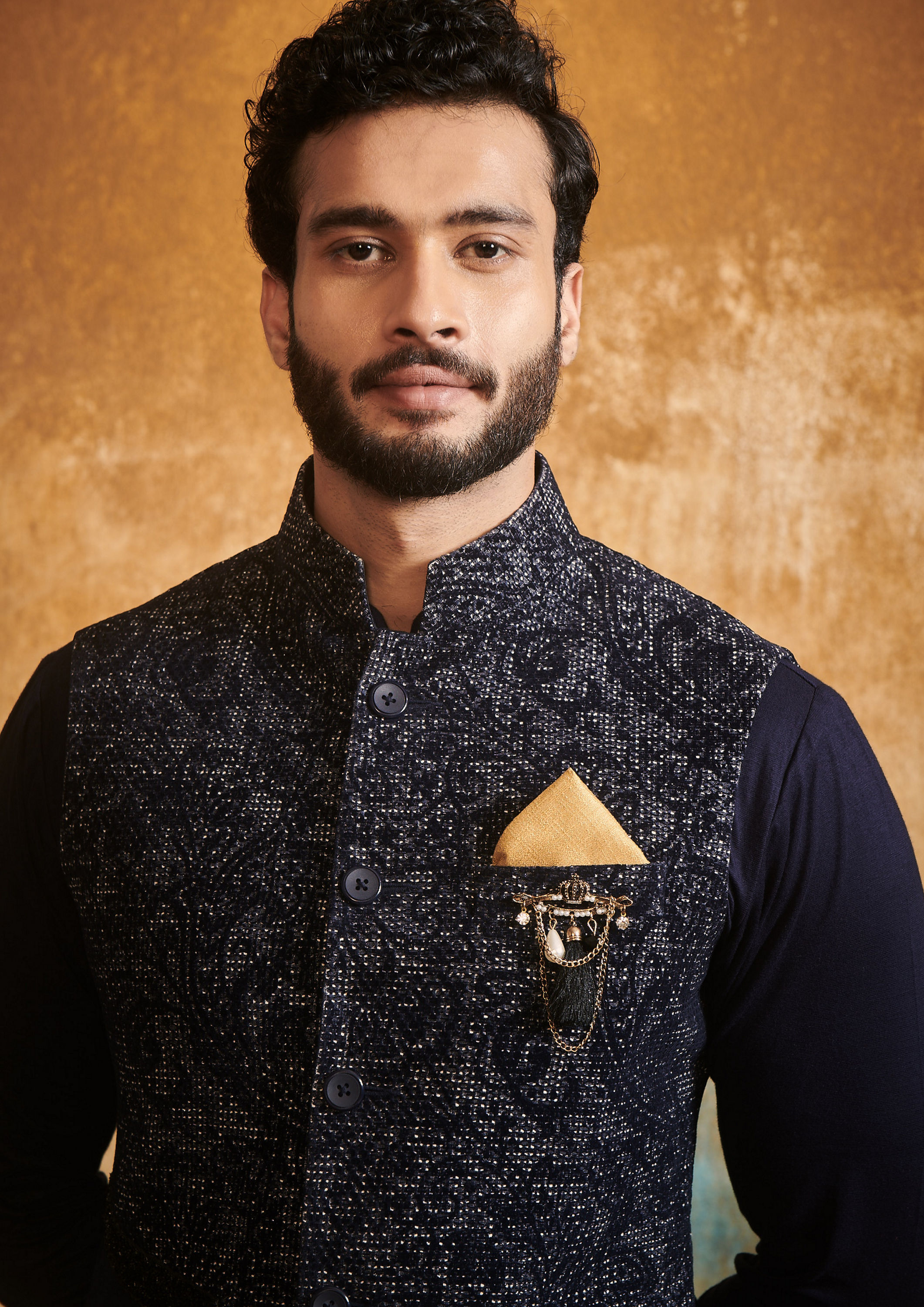 Twamev Men Classic Blue Kurta Jacket Set