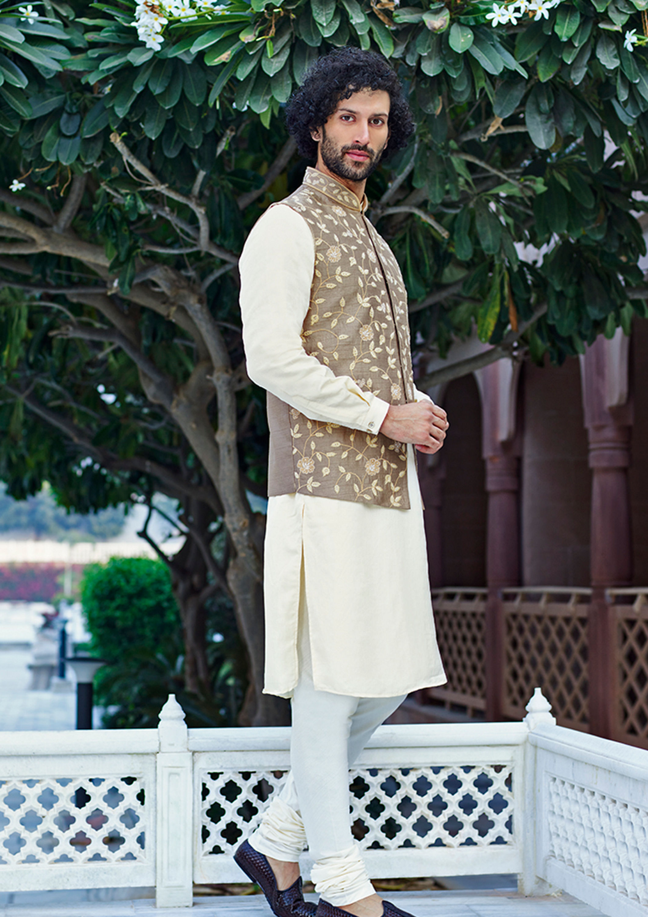Twamev Men Majestic Pista Kurta Jacket Set