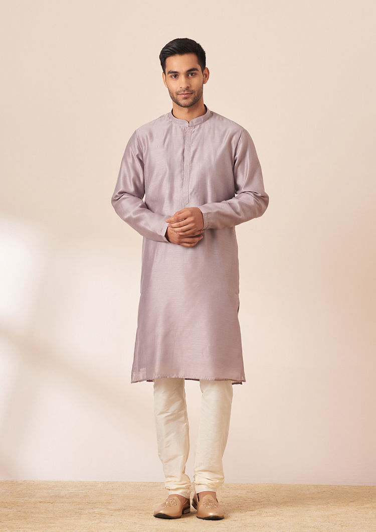 Twamev Men Lavender Self Design Kurta Jacket Set