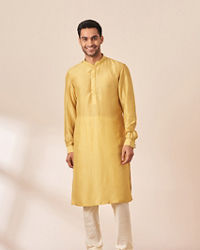 Twamev Men Honey Yellow Self Design Kurta Jacket Set