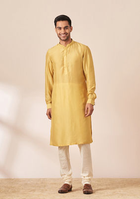 alt message - Twamev Men Honey Yellow Self Design Kurta Jacket Set image number 1