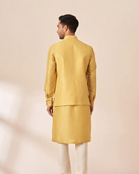 Twamev Men Honey Yellow Self Design Kurta Jacket Set