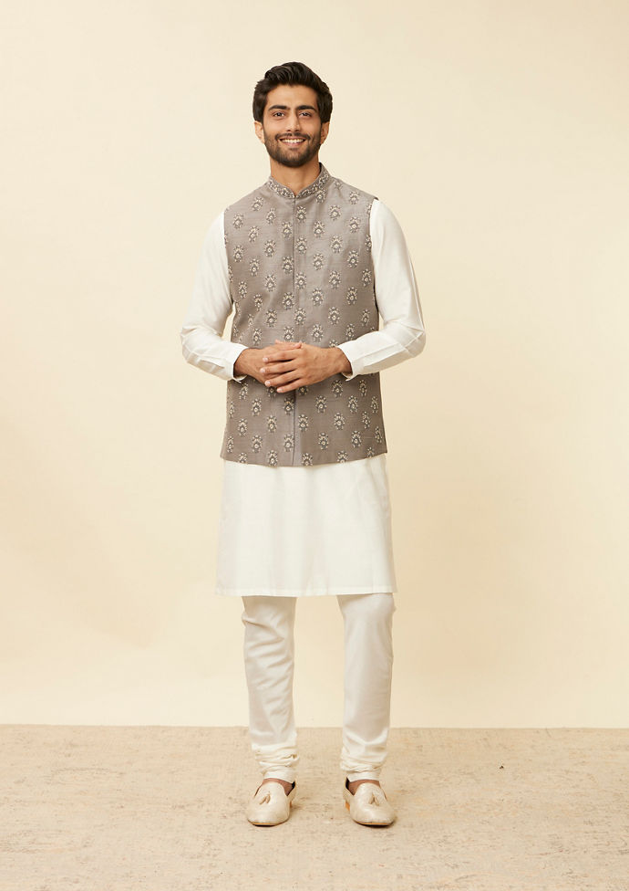 Twamev Men Dark Grey Warm White Jacket Set
